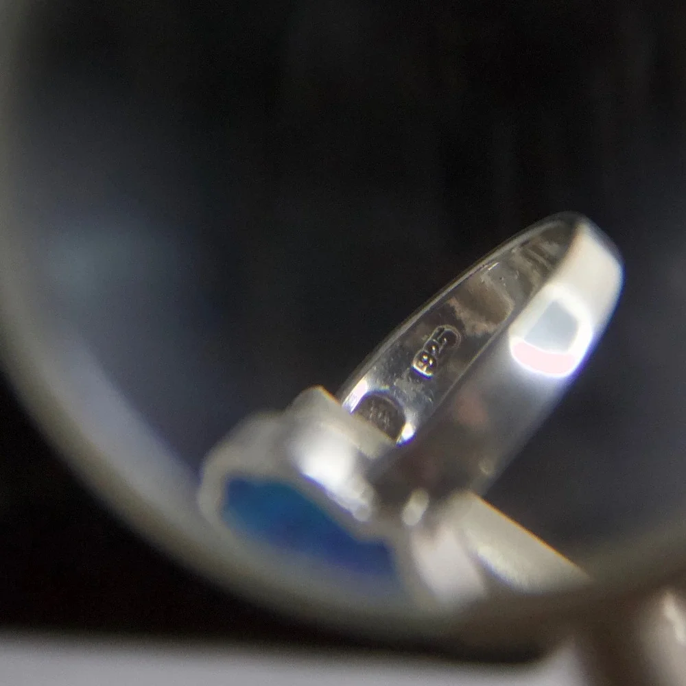 Sterling Silver 925 Hamsa Hand Blue Green Opal Inlay Ring Size 6.75 Spiritual
